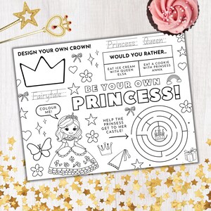 Princessansatz Tischset: Kinder Malseite, Puzzles (PDF Download)
