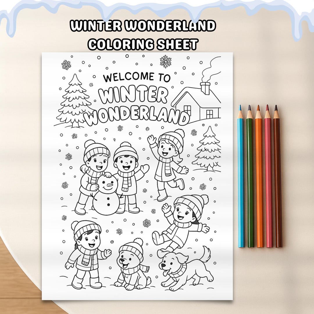 Winter Wonderland Coloring Page for Kids, Printable Christmas Activity ...