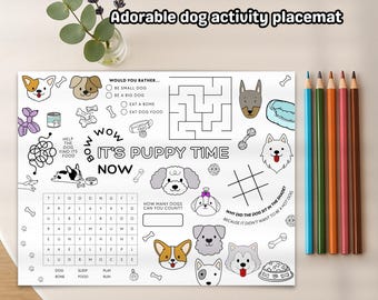 Puppy Activity Placemat: Kids Coloring Puzzles (Digital Download)