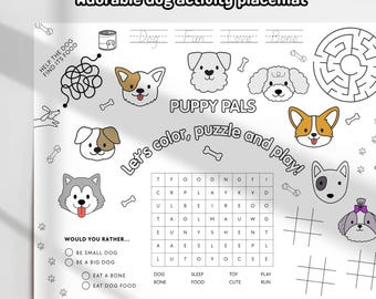 Puppy Activity Placemat: Kids Coloring & Puzzles (Digital Download, PDF Files)