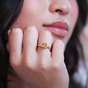 Customizable East-West Bezel Emerald Cut Lab Diamond Ring in 18K Yellow Gold | Ethical Fine Jewelry