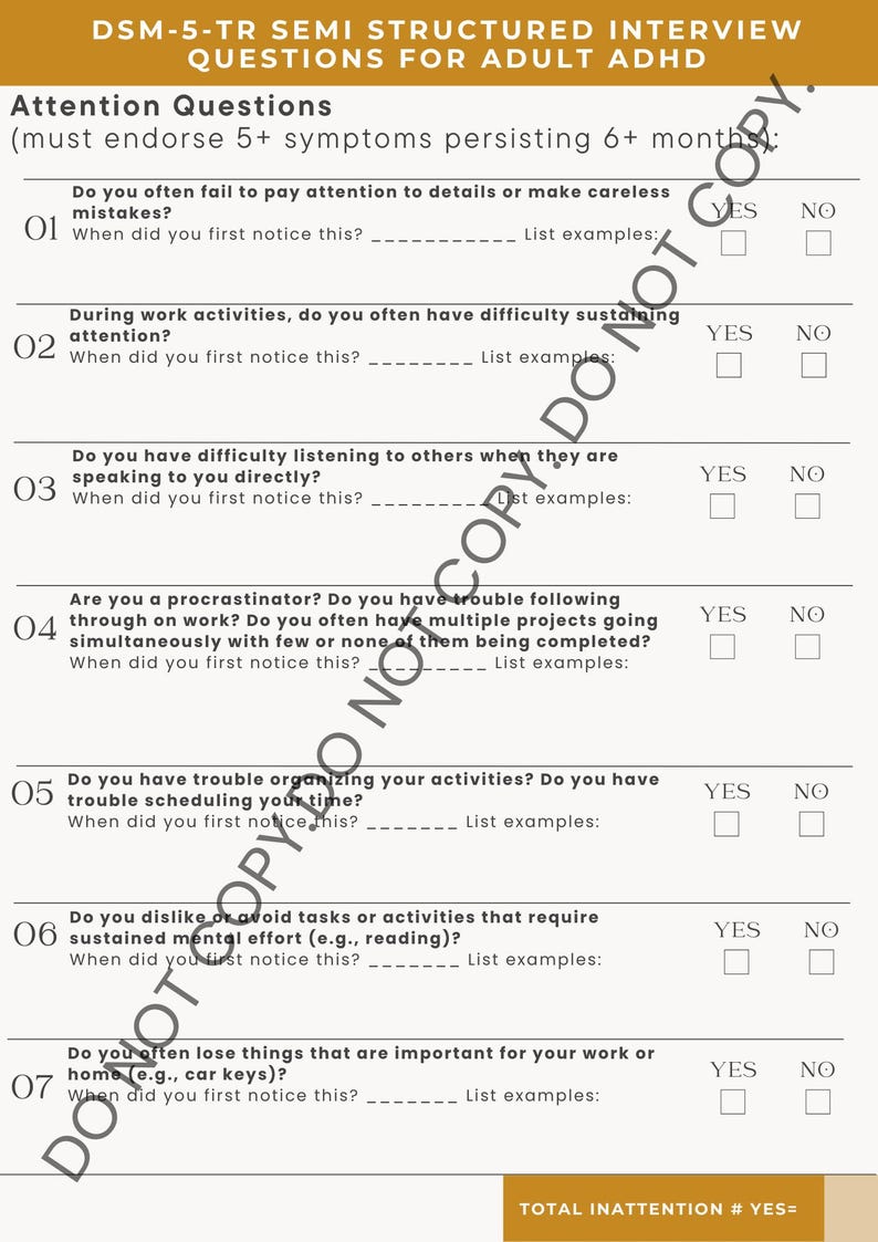 ADHD Interview for Clinicians - Etsy