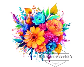 Flowers png, Colorful Flowers Clipart, Flowers Clipart digital download, Vibrant Flowers png, Floral Clipart, Floral pattern png