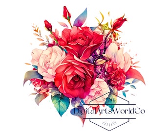 Red Roses png, Colorful Flowers Clipart, Red Roses Clipart digital download, Vibrant Flowers png, Floral Clipart, Floral pattern png