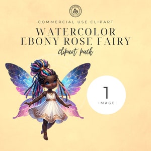 African American Fairy Clipart Whimsical Watercolor Fairy Ebony Rose Fairy Single
