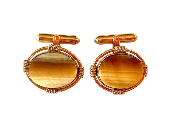 Mid-century BAB Ballou gold filled tigers eye cuf… - image 1