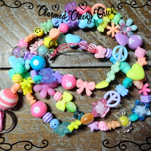 Charming Pastel Rainbow Teddy Bears Hearts Bows Flowers and Emoji Mix Beaded Lanyard ID Badge Holder to Sparkle for School Teacher or Work!!