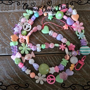 Charming Pastel Rainbow Teddy Bears Hearts Bows Flowers and Emoji Mix Beaded Lanyard ID Badge Holder to Sparkle for School Teacher or Work!!