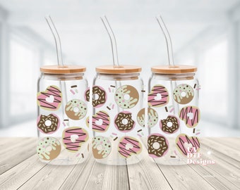 Sweet Doughnuts 16oz UV DTF Glass Can Wrap | Uv Dtf Transfer | VSCO - inspired Design | 16oz Libbey Can Glass | Ready to apply