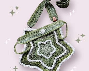Star shoulder bag, multi green shades and grey