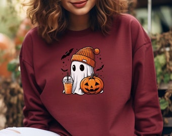 Bluza wakacyjna, kostium na Halloween, odzież boho, bluza jesienna, sweter jesienny 2024, duch z latte dyniowym