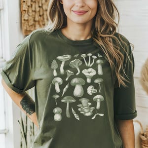 Maglietta Tipi di Funghi - Arte Botanica Scientifica Cotone