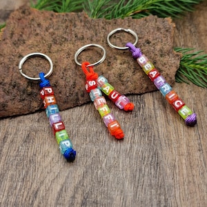 Keychain handmade and customizable, name tag, colorful, Paracord Type I, plastic beads pastel-transparent