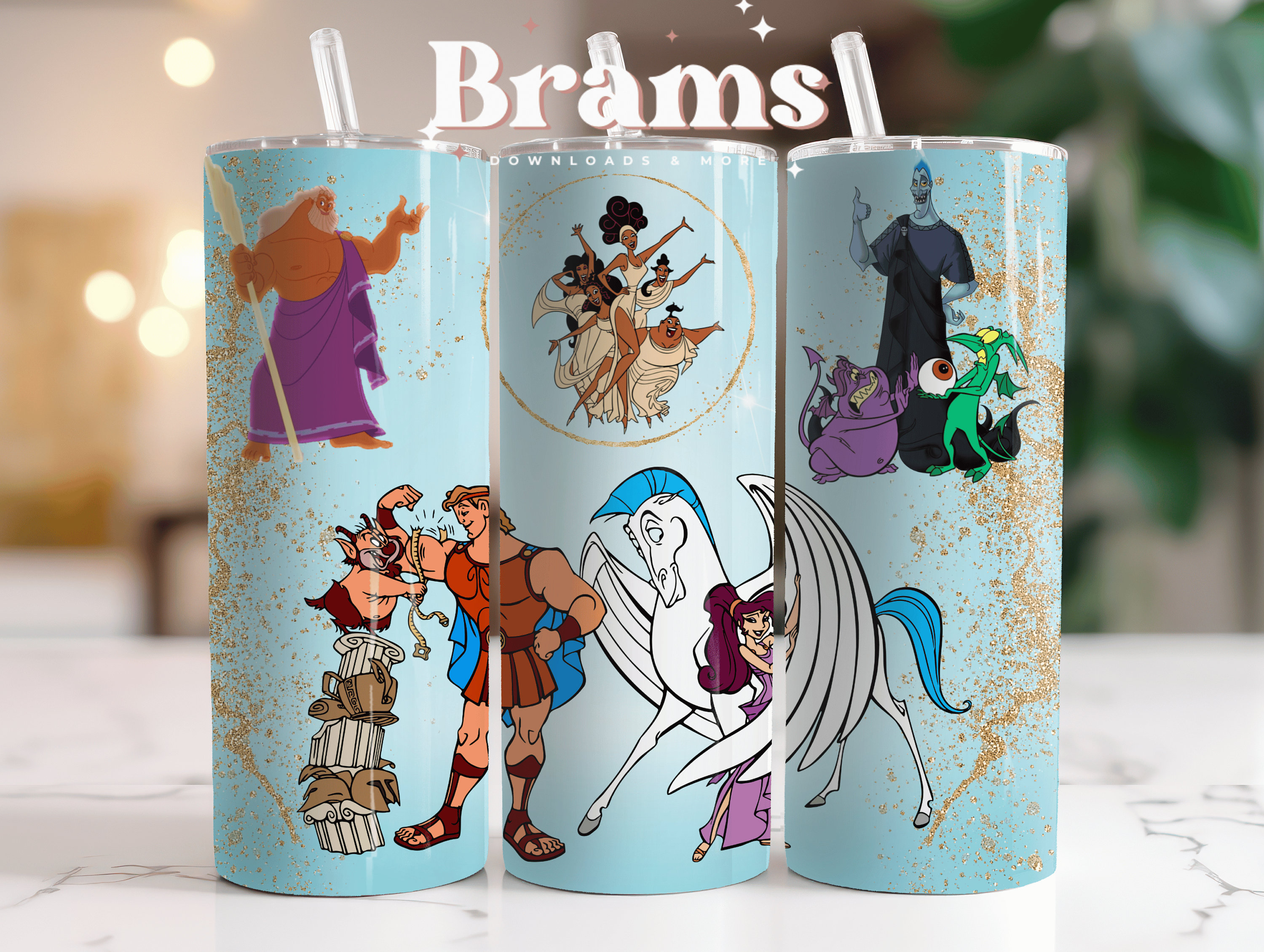 Silver Buffalo Disney Hercules Double-Walled Tumbler With Lid and Straw |  Holds 20 Ounces