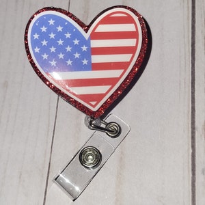 Patriotic -  Heart Flag Retractable Badge Reel