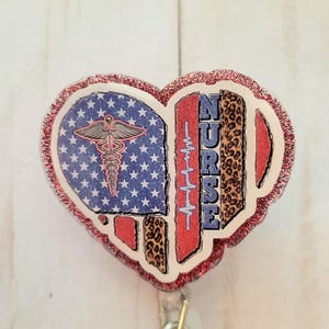 Patriotic -  Nurse Heart Retractable Badge Reel