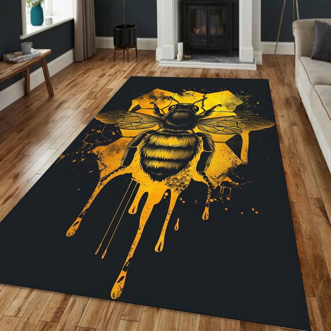 Honeycomb Bee Rug, Yellow Black Graphic Insect Art Honey Drip Design - Etsy
