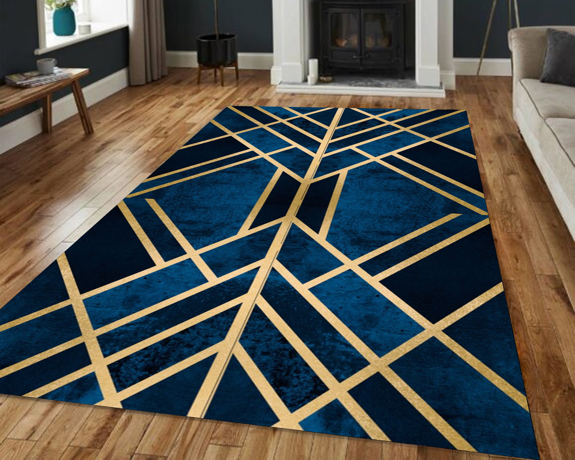 Turquoise Navy Blue Agate Black Gold Geometric Triangles Bath Mat by  BlackStrawberry