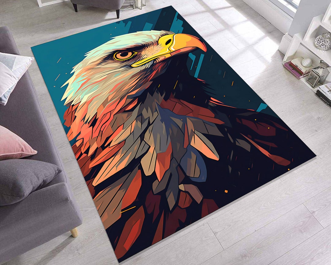 Bald Eagle Rug, Geometric Feather Design, Teal Art Area Carpet - Etsy