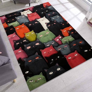 Kleurrijk kattentapijt, eigenzinnige kattenvloermat voor dierenliefhebbers, grappige cartoon dierentapijt, grappig kattendecor voor kinderkamer of kinderkamer