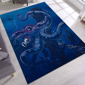 Abyssal Kraken Octopus Rug: Indigo Nautical Tattoo Style - Etsy