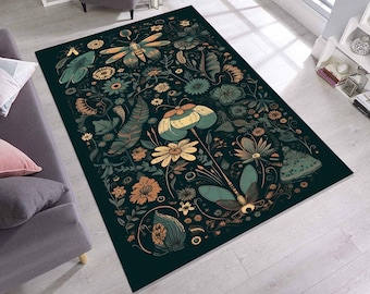 Botanical Garden Rug: Floral Butterfly Design, Eco-Friendly Washable