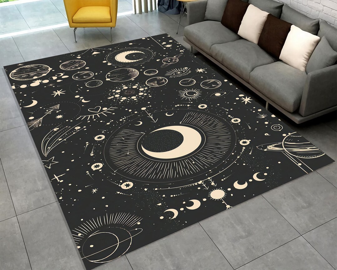Astral Rug Pattern Dark Astral Horoscope Witchy Moon Pattern Black Halloween Rug - Etsy