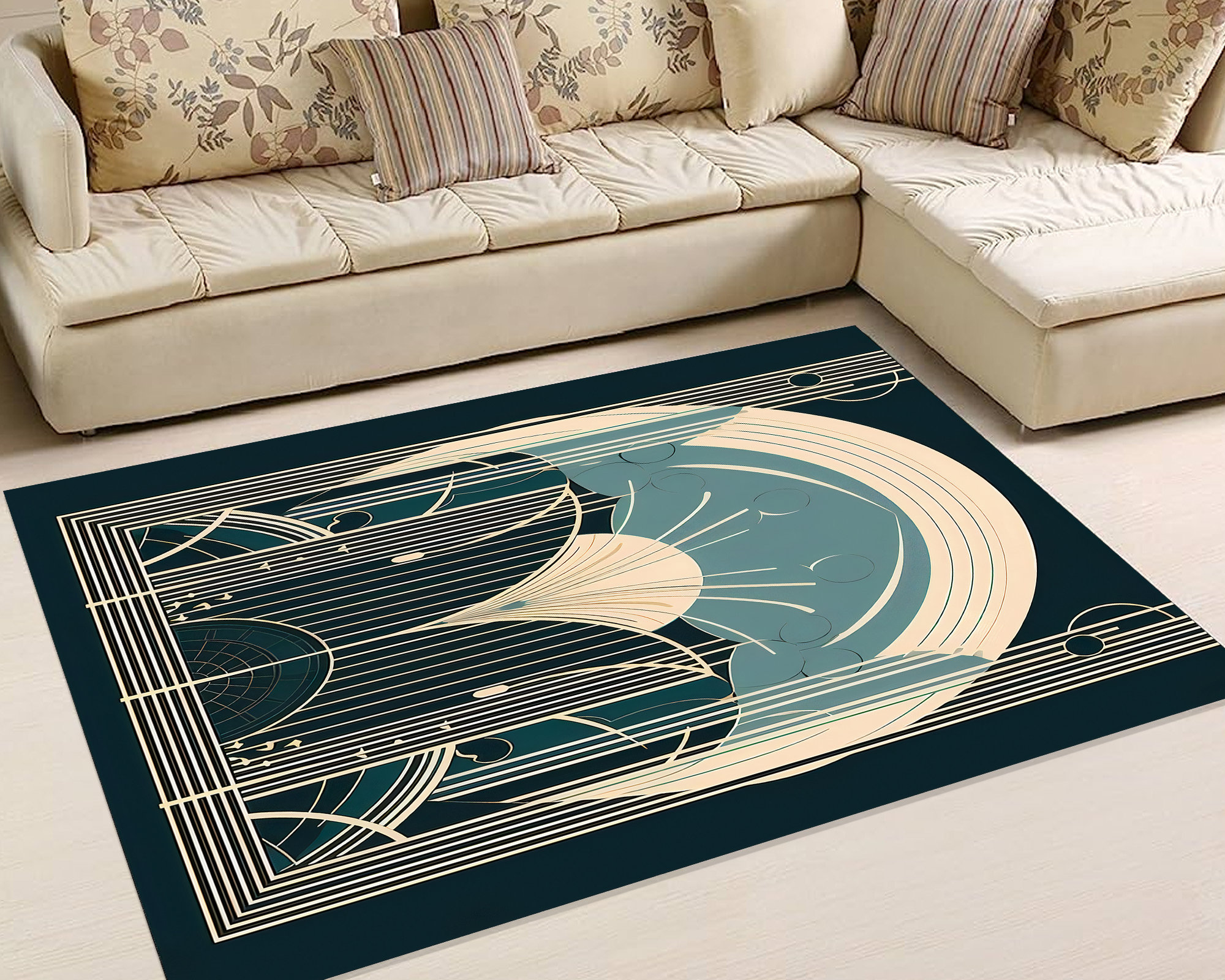 Geometric Art Deco Rug: Linear Modern Design Rug - Etsy