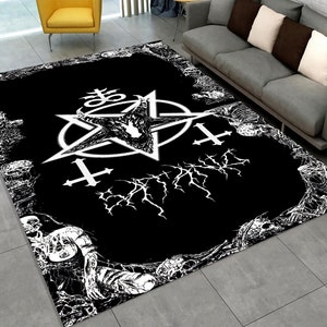 Dark Gothic Rug, Satanic Pentagram Decor Rug, Black Metal Aesthetic Carpet For Alternative Rooms, Occult Symbol Rug For Bold Interiors