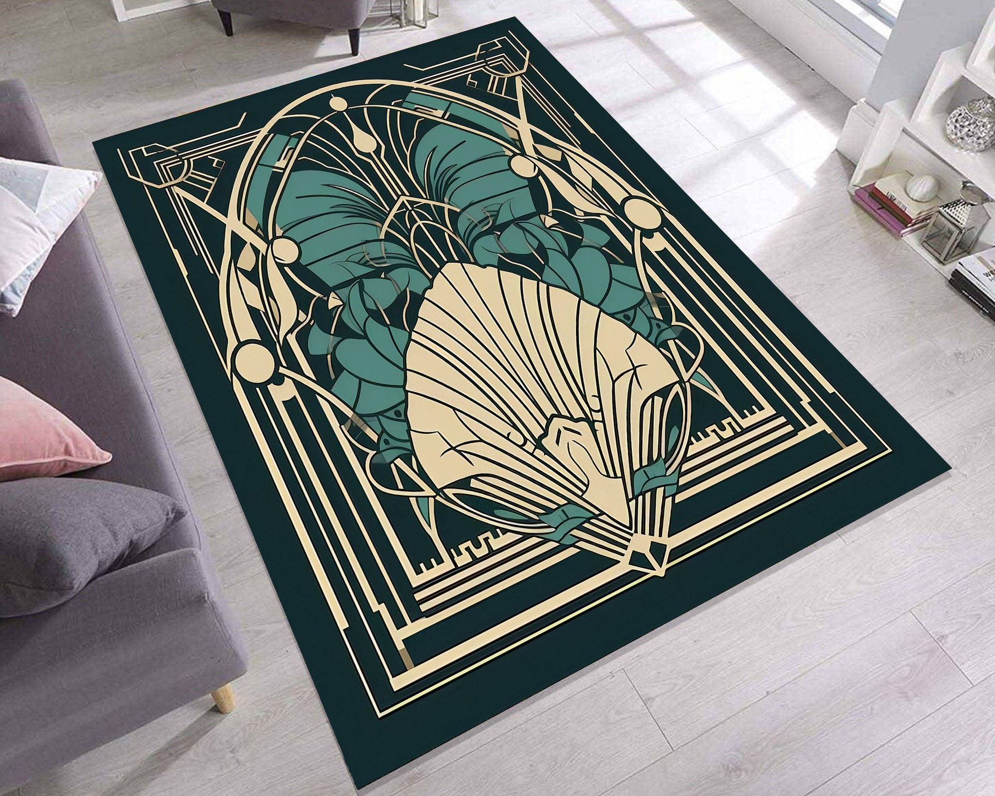 110×210 \"Green Emerald” ViNTAGE RUG HaiiMeid Mandela Green 5 ft. x 7 ft. Vintage Washable