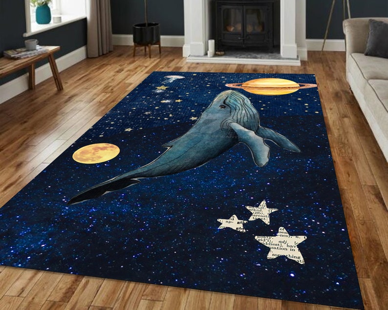 Cosmic Whale Kids Rug: Fantasy Galaxy Space Design, Washable Carpet - Etsy