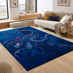 Abyssal Kraken Octopus Rug: Indigo Nautical Tattoo Style - Etsy