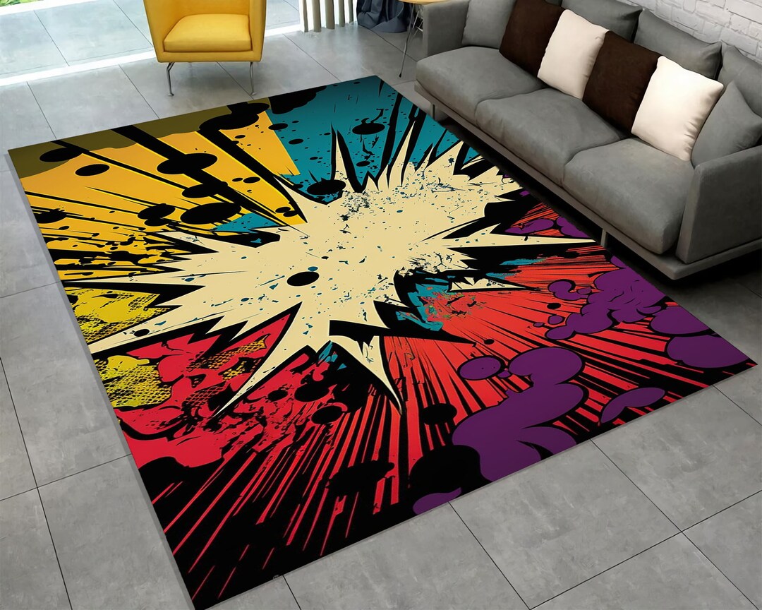 Comic Book Explosion Rug, Pop Art Decor Carpet, Bold Graphic Floor ...