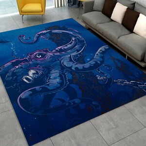Abyssal Kraken Octopus Rug: Indigo Nautical Tattoo Style - Etsy