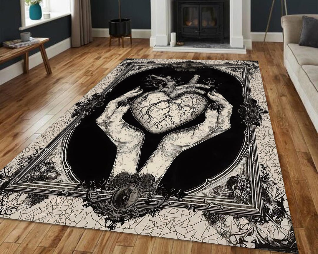 Anatomical Heart Rug: Gothic Etching, Dark Academia Decor - Etsy