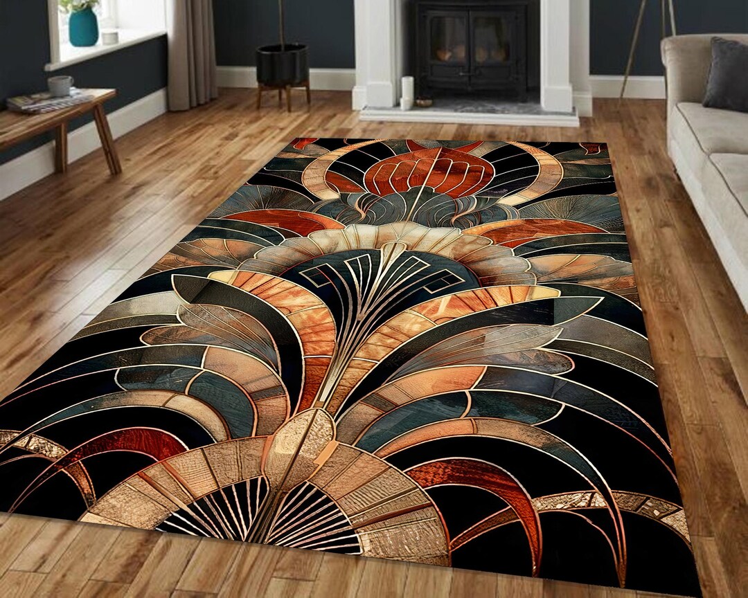 Deco Border Rugs Art Deco Area Rug: Geometric Glam, Bronze Palette - Etsy