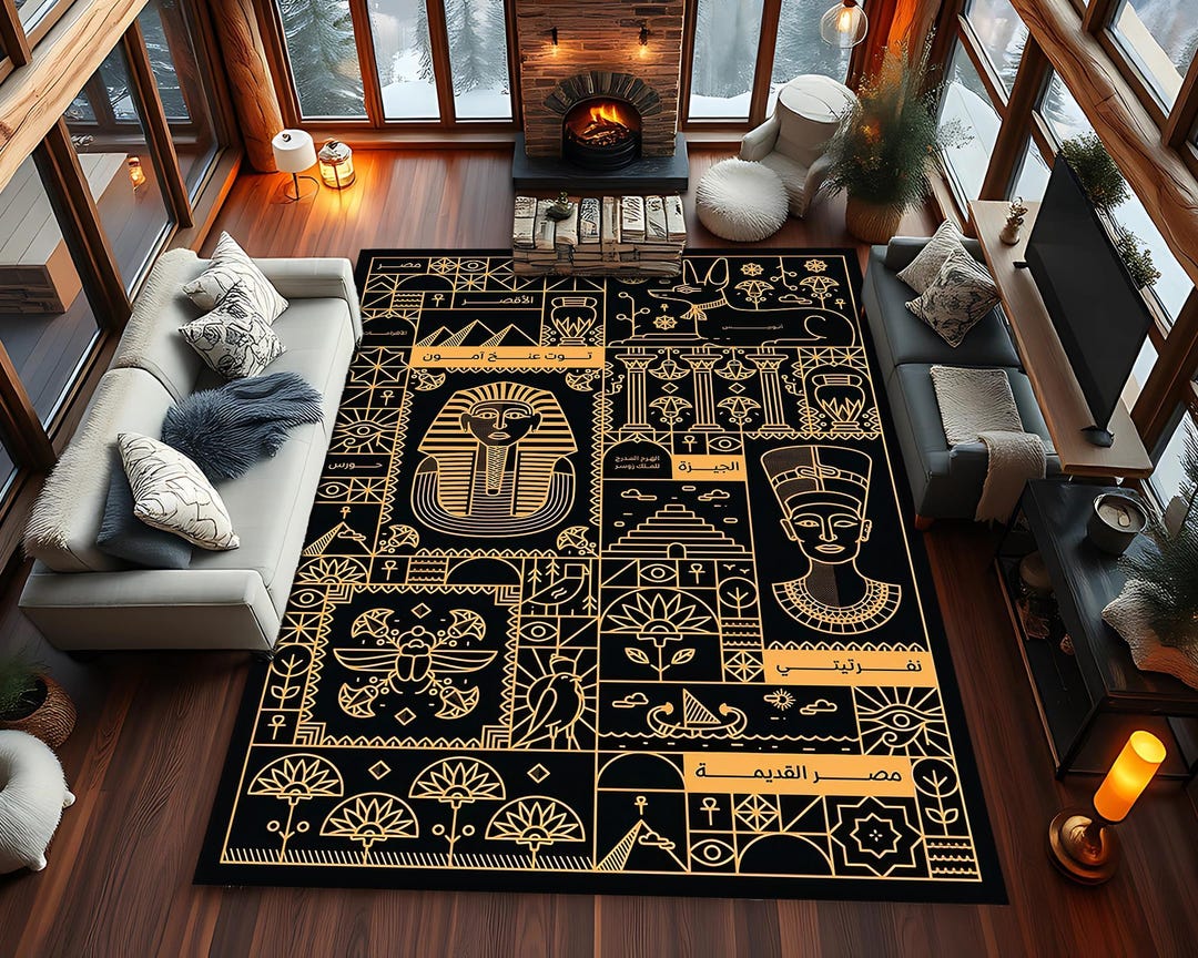 Ancient Egypt Linework Rug, Pharaoh & Anubis Design - Etsy