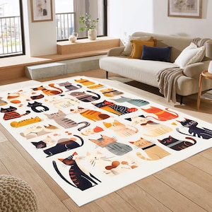 Alfombra de gato caprichosa para amantes de las mascotas, adorable alfombra de piso con dibujos de felinos, alfombra colorida con estampado de gatitos, decoración divertida para mamás gatas y habitaciones infantiles.
