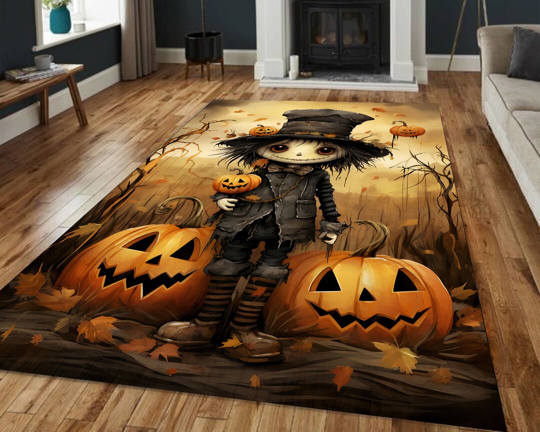 Spooky Scarecrow Pumpkin Patch Rug: Gothic Halloween Decor - Etsy