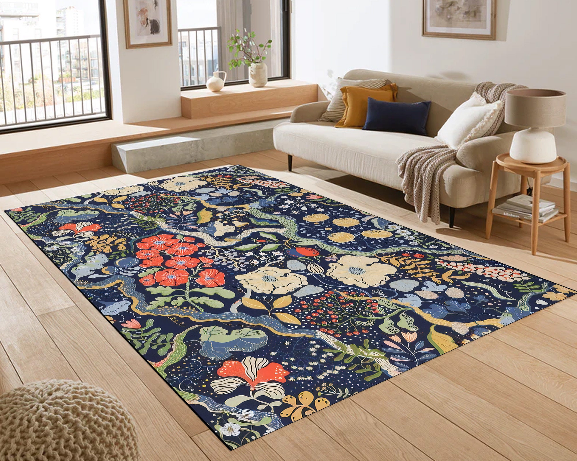 Discover Vintage Rétro Fleur Tapis