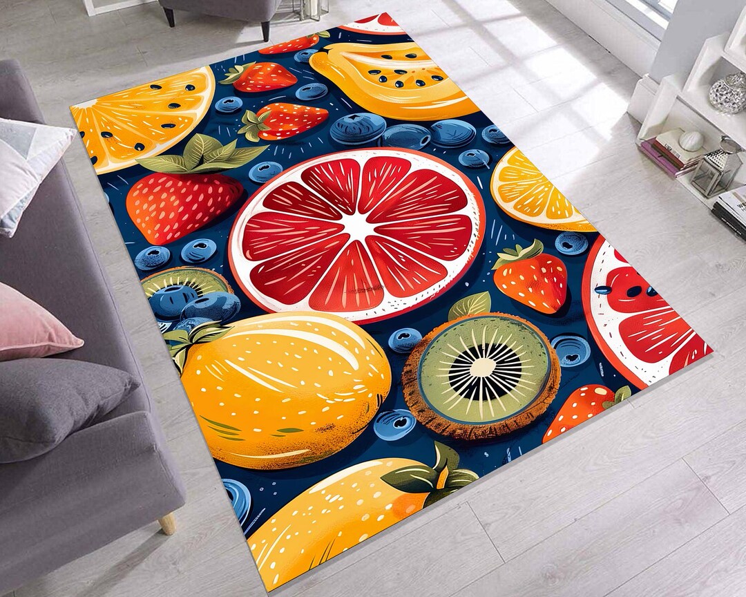 Fruit Border Rug Citrus & Berry Kitchen Rug: Colorful Fruit Market Design - Etsy