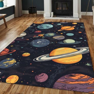 Galaxy Rug With Planets, Outer Space Rug For Kids Room, Colorful Solar System Carpet, Educational Space Rug, Fun Universe Style Rug