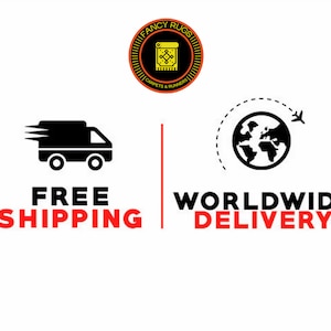 May include: A circular logo featuring the text FANCY RUGS CARPETS & RUNNERS with a yellow rug icon. Below, a black truck icon with the text FREE SHIPPING and a globe icon with an airplane and the text WORLDWIDE DELIVERY are displayed.