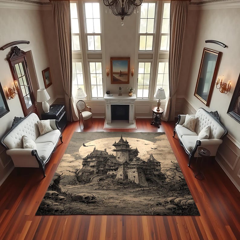 Rustic Castle Rugs Haunted Gothic Castle Rug, Moonlit Spires and Skull Path Horror Art - Etsy