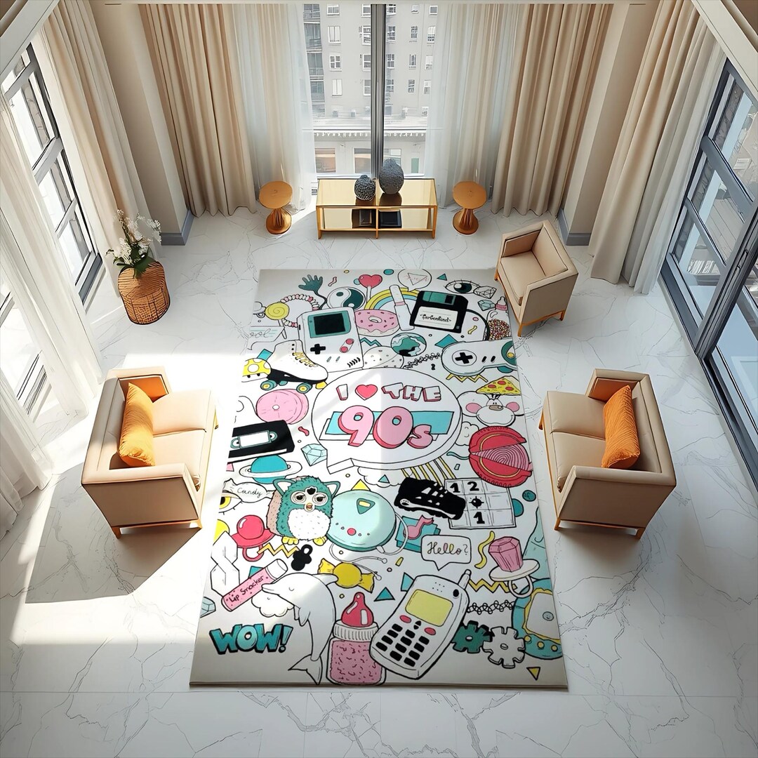 90s Nostalgia Collage Rug, I Love the 90s Pop Culture Doodle - Etsy