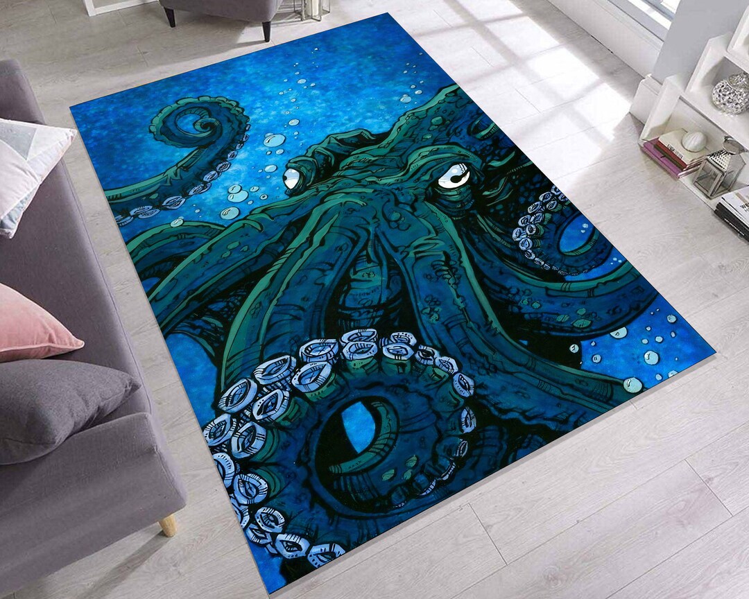 Sea Rug Animal Octopus Rug for Nautical Room Theme, Deep Sea Rug With Marine Creature ...