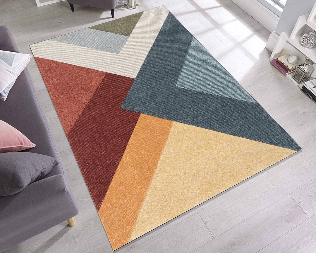 Mid Century Geometric Triangle Pattern Rug Colorful Living Etsy