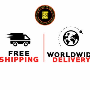 May include: A black delivery truck with a white background and the text "FREE SHIPPING" in red. On the right side of the image, a black globe with a white background and the text "WORLDWIDE DELIVERY" in red.