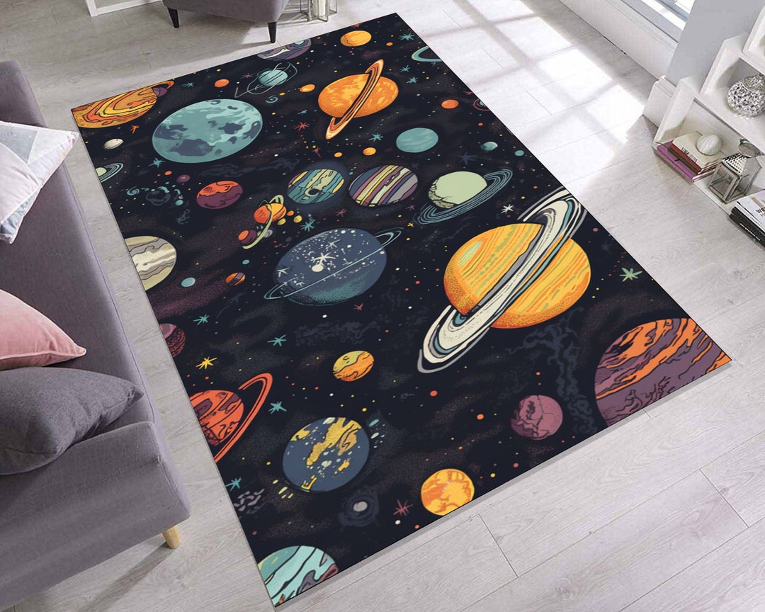 Space Monkey Rug Outer Space Rug | Planet Galaxy Kids Room Rug - Etsy