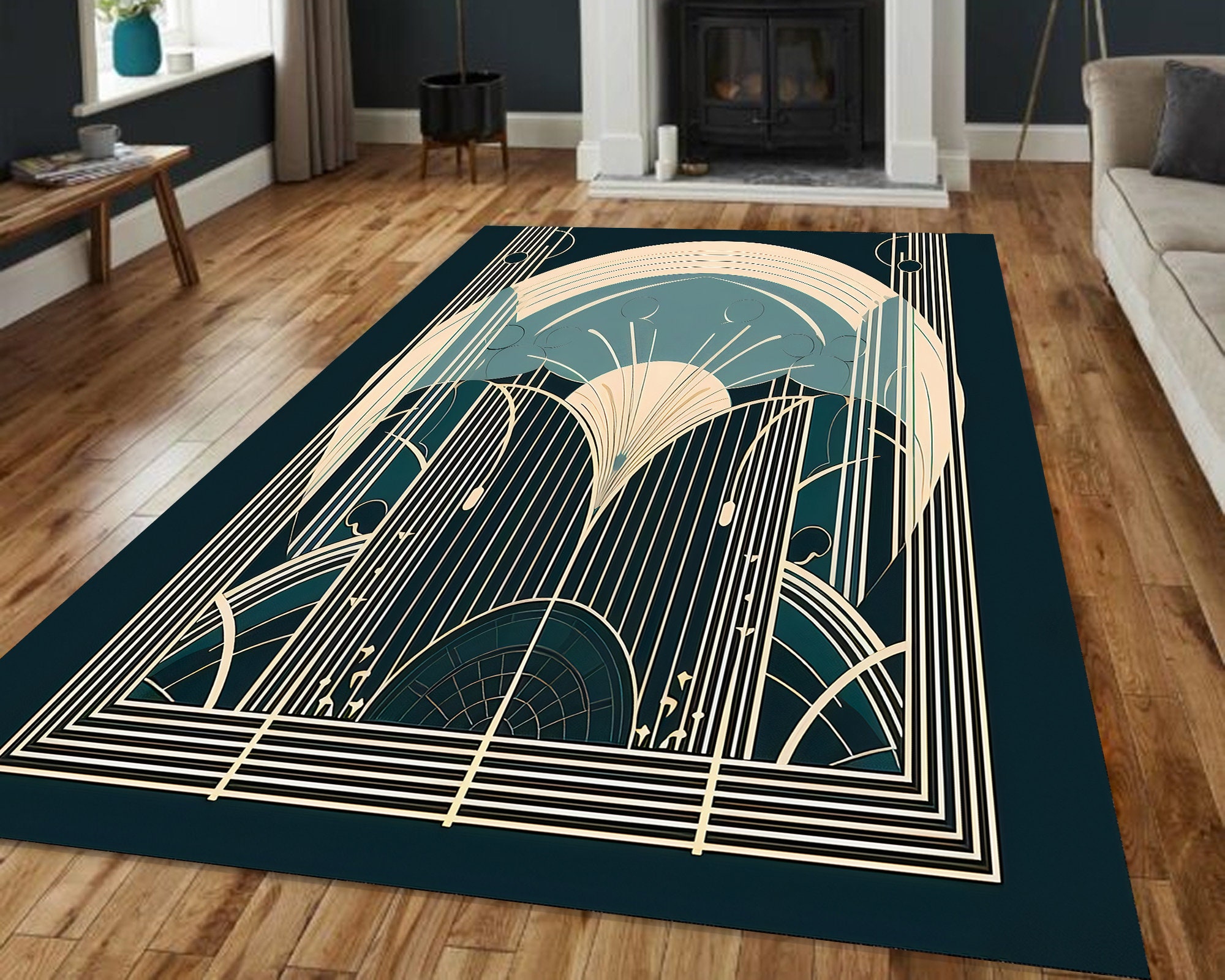 Geometric Art Deco Rug: Linear Modern Design Rug - Etsy